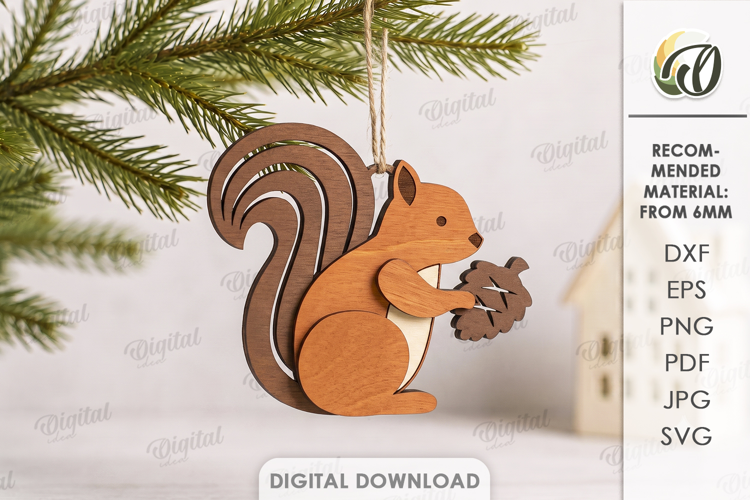 3D Squirrel Christmas Ornament Laser Cut. Christmas SVG