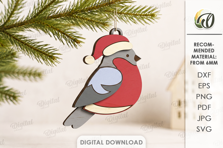 3D Bullfinch Christmas Ornament Laser Cut. Christmas SVG