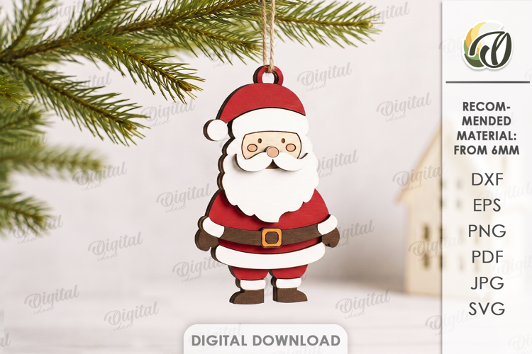 3D Santa Claus Christmas Ornament Laser Cut. Christmas SVG