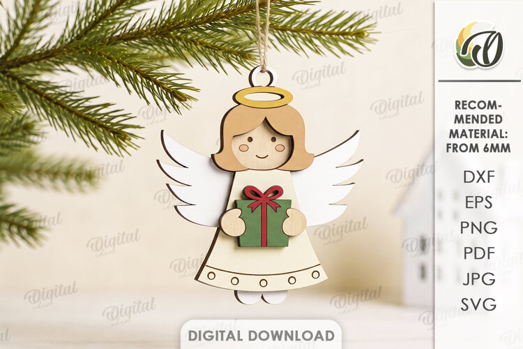 3D Angel Christmas Ornament Laser Cut. Christmas SVG example image 1