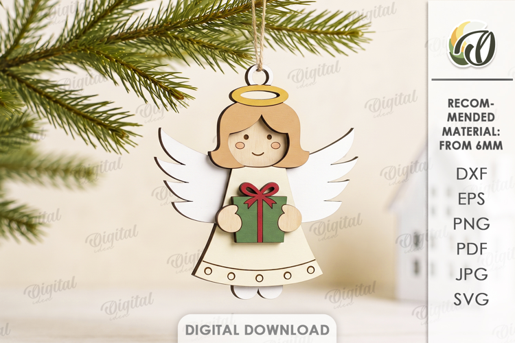 3D Angel Christmas Ornament Laser Cut. Christmas SVG