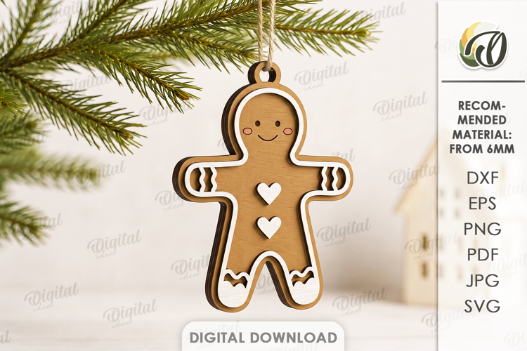 3D Gingerbread Christmas Ornament Laser Cut. Christmas SVG