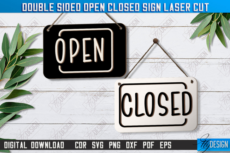 Double-Sided Open Closed Sign Laser Cut | Hanging Door Sign