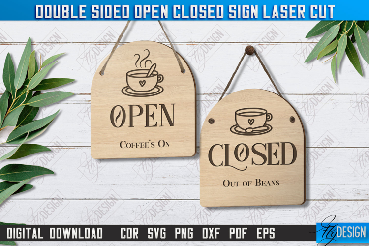 Double-Sided Open Closed Sign Laser Cut | Hanging Door Sign
