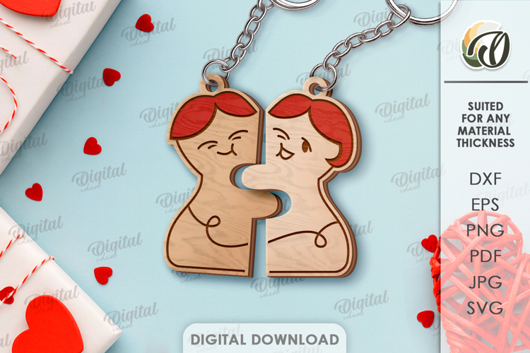 Double Valentines Keychain Laser Cut. Matching Key Ring SVG