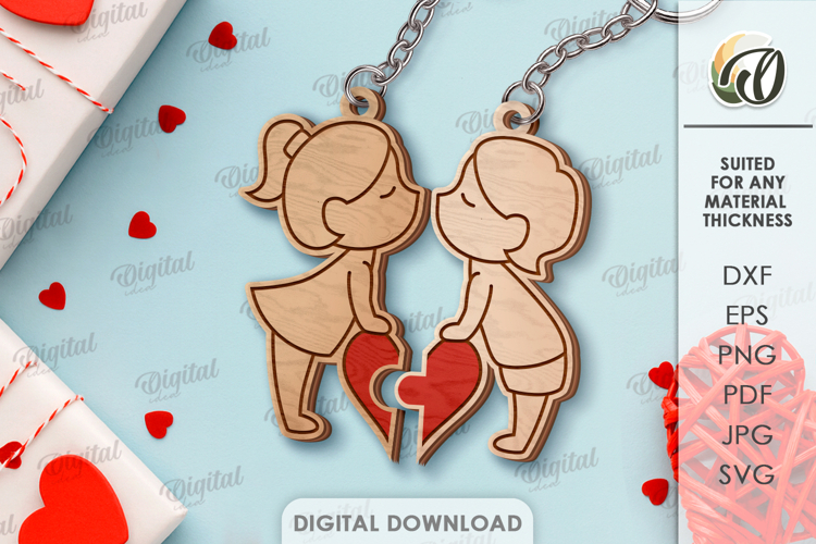Double Valentines Keychain Laser Cut. Matching Key Ring SVG