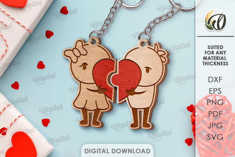 Double Valentines Keychain Laser Cut. Matching Key Ring SVG