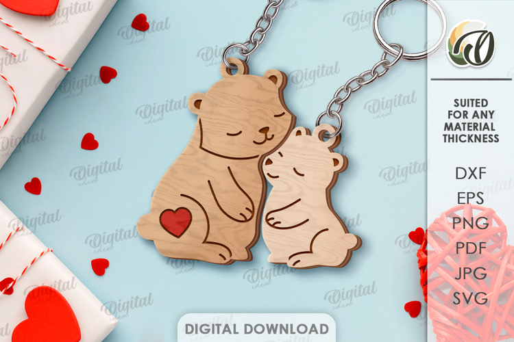 Double Valentines Keychain Laser Cut. Matching Key Ring SVG