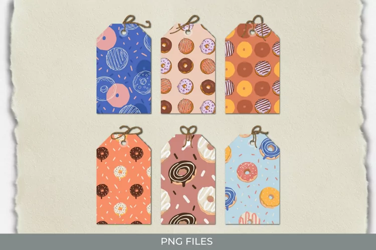 Doughnut Element Seamless Pattern Shaped Tags