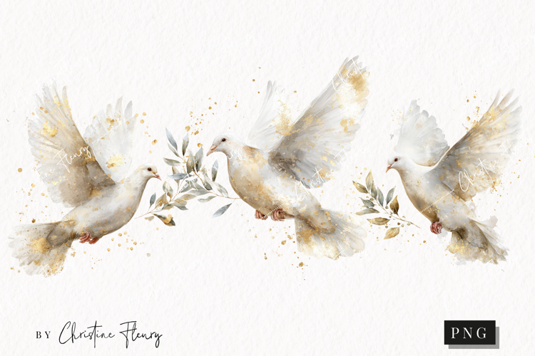 Watercolor White Dove Clipart | Christmas PNG
