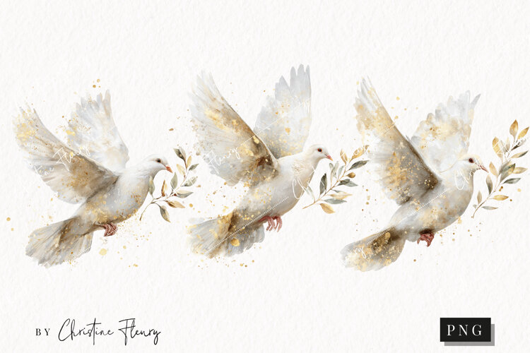 Watercolor White Dove Clipart | Christmas PNG example image 1