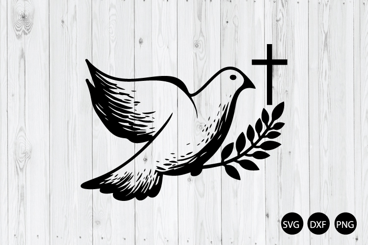 Dove with Olive Branch and Cross SVG, Christian Symbols SVG