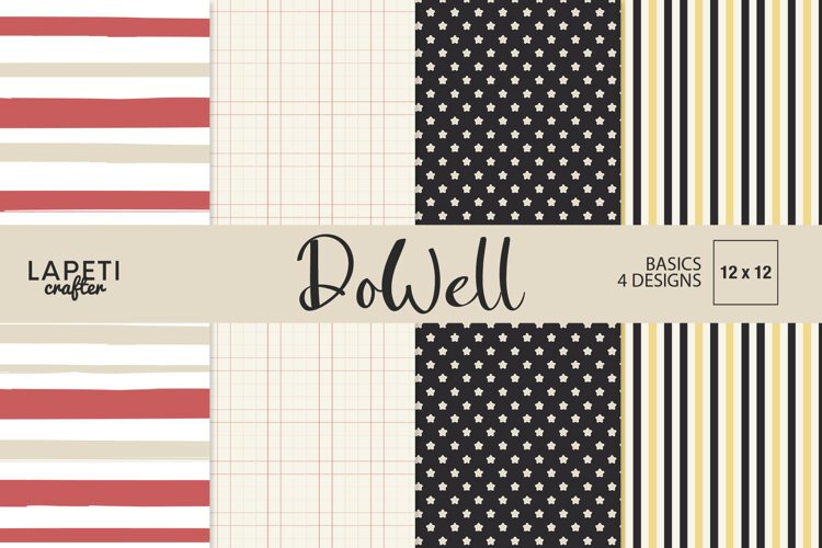 DoWell retro digital papers with striped, grid and star patterns