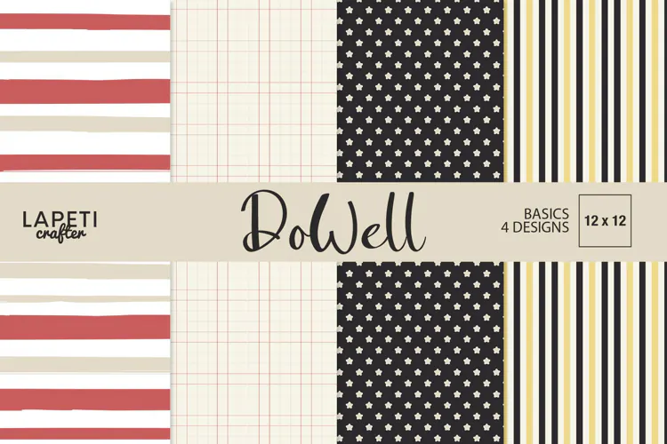 DoWell Basic Digital Papers Stripes, Grid & Stars
