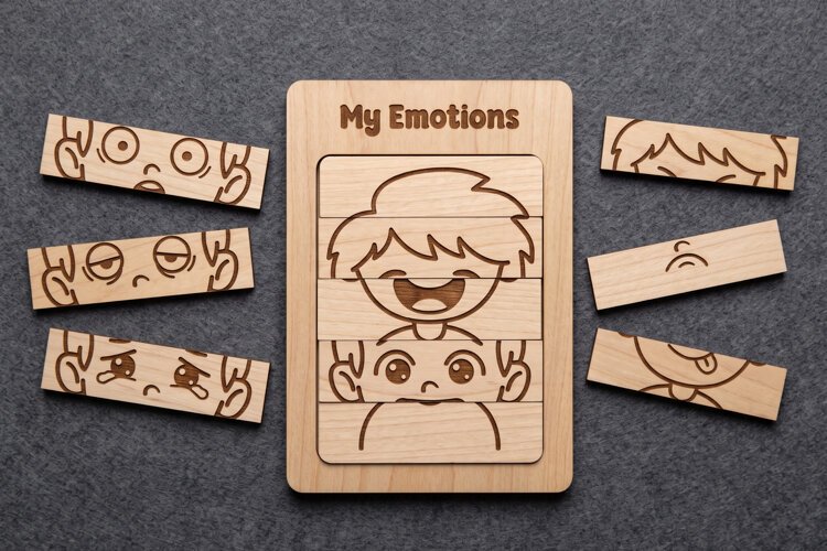 Emotion Puzzle SVG - Laser Cut Feelings Board File example image 1