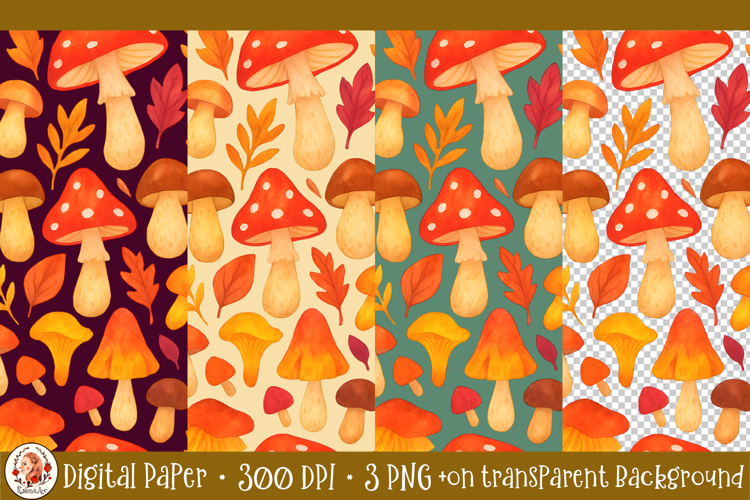 Mushroom Digital Paper, Autumn Woodland Patterns