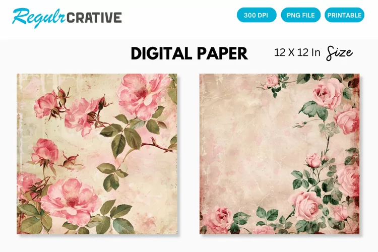 Watercolor Pink Roses Seamless Digital Paper, Roses Pattern