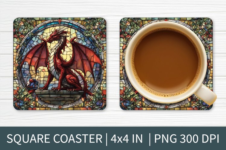 Stained Glass Dragon | Square Coaster Sublimation Design