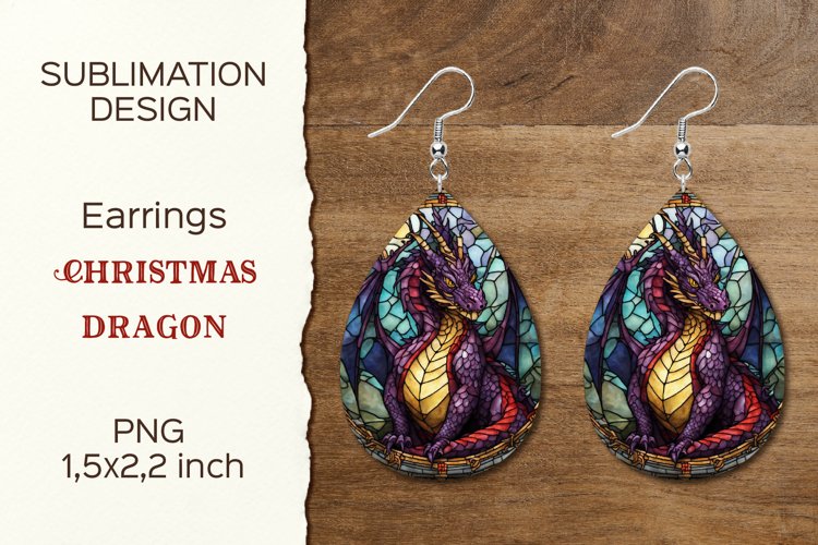 Christmas Dragon | Earring Teardrop | Sublimation Design