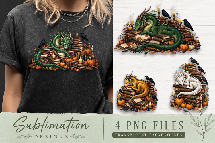 Vintage Fantasy Dragon Sublimation, Autumn Dragon Clipart