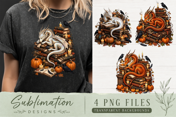 Vintage Fantasy Dragon Sublimation, Autumn Dragon Clipart