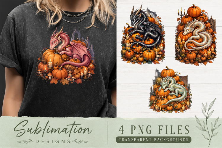 Vintage Fantasy Dragon Sublimation, Autumn Dragon Clipart