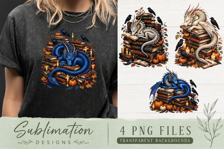 Vintage Fantasy Dragon Sublimation, Autumn Dragon Clipart