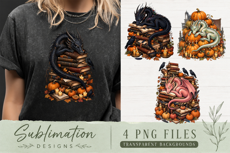Vintage Fantasy Dragon Sublimation, Autumn Dragon Clipart