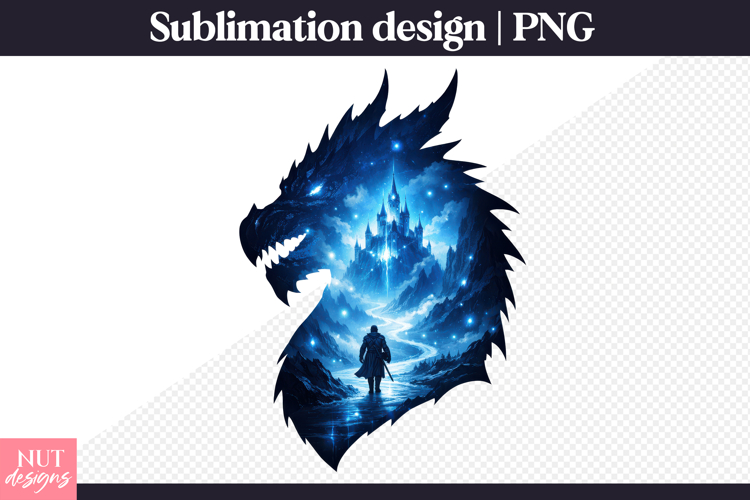 Dragon Silhouette Castle Fantasy Dragon Sublimation PNG
