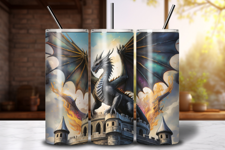 Dragon Tumbler Wrap PNG, 20oz Fantasy Sublimation Design