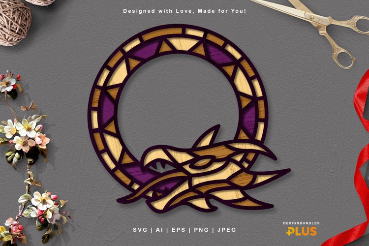 3D Layered Lasercut Mythical Dragon in Circular Shape example image 1