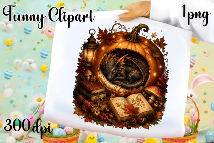 Vintage Fantasy Dragon Sublimation, Autumn Dragon Clipart