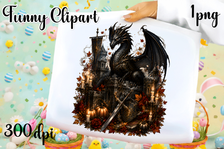 Vintage Fantasy Dragon Sublimation, Autumn Dragon Clipart