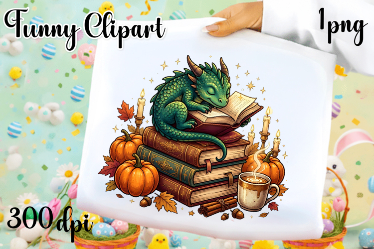 Vintage Fantasy Dragon Sublimation, Autumn Dragon Clipart