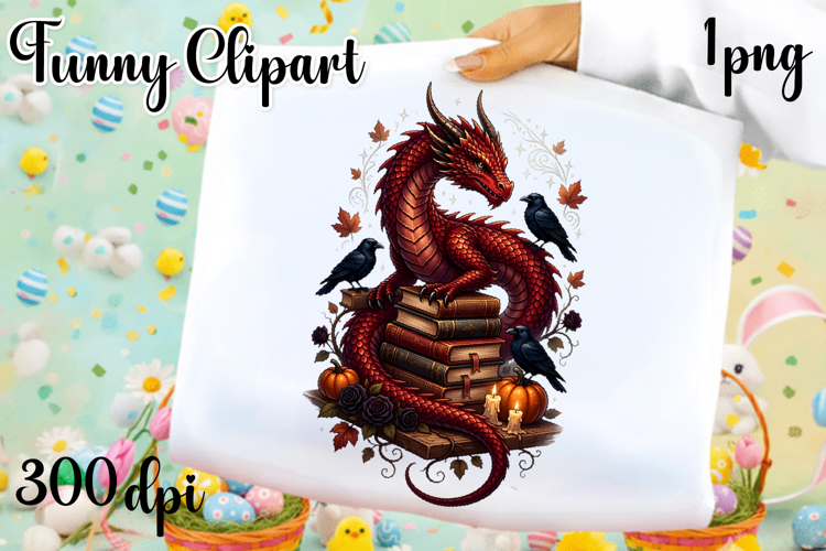 Vintage Fantasy Dragon Sublimation, Autumn Dragon Clipart