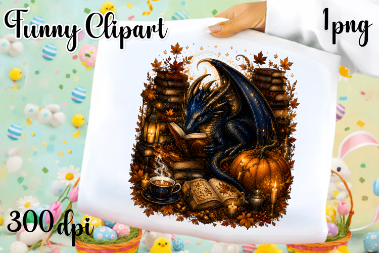 Vintage Fantasy Dragon Sublimation, Autumn Dragon Clipart