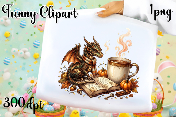 Vintage Fantasy Dragon Sublimation, Autumn Dragon Clipart
