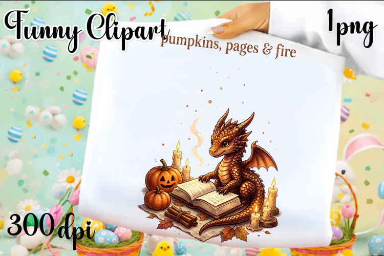 Vintage Fantasy Dragon Sublimation, Autumn Dragon Clipart