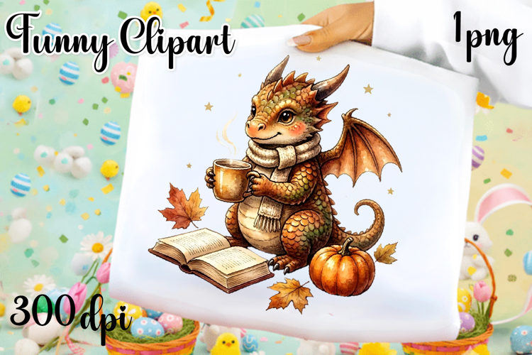 Vintage Fantasy Dragon Sublimation, Autumn Dragon Clipart