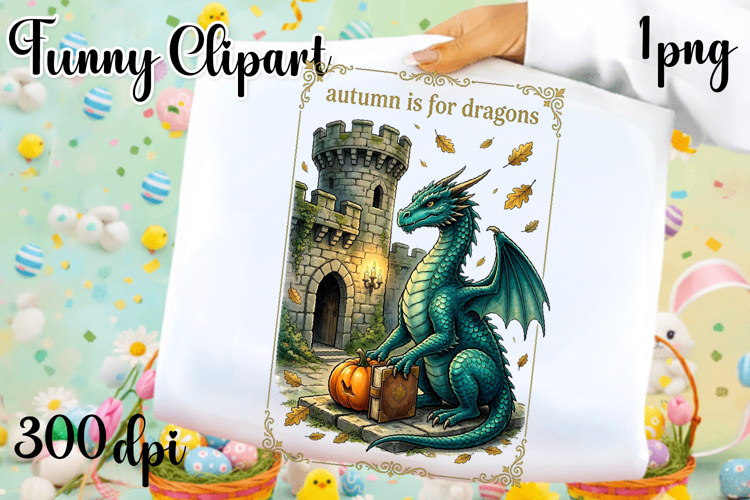 Vintage Fantasy Dragon Sublimation, Autumn Dragon Clipart