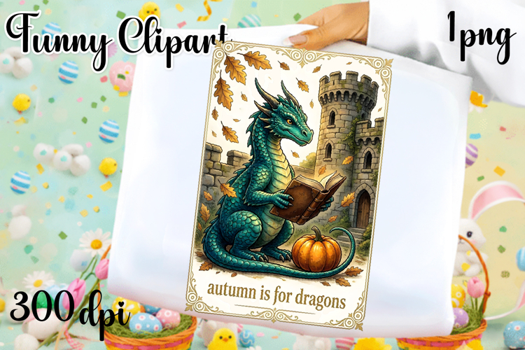 Vintage Fantasy Dragon Sublimation, Autumn Dragon Clipart