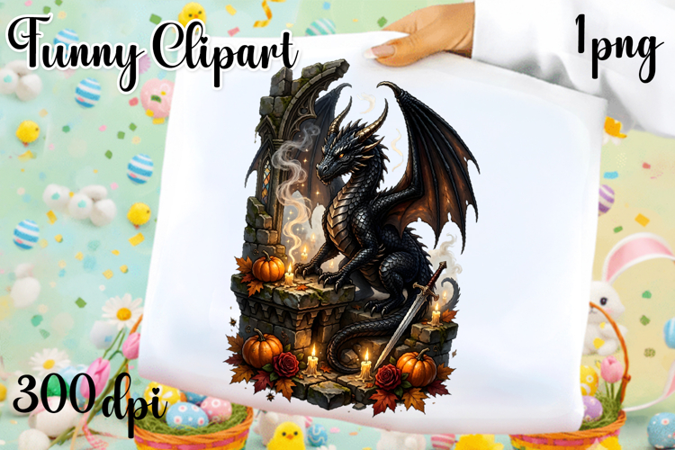 Vintage Fantasy Dragon Sublimation, Autumn Dragon Clipart