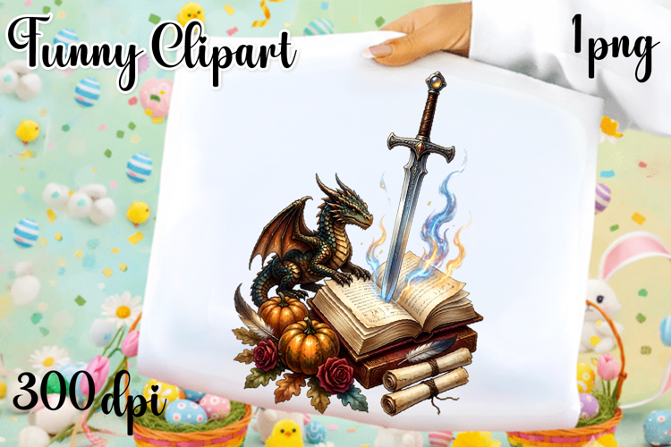 Vintage Fantasy Dragon Sublimation, Autumn Dragon Clipart