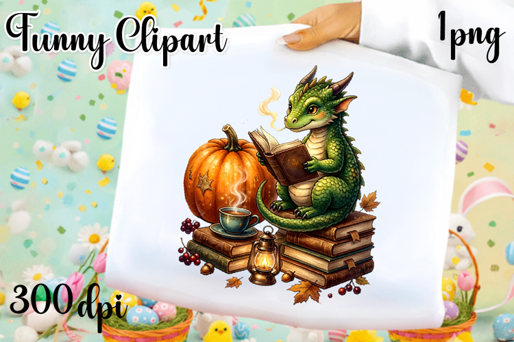 Vintage Fantasy Dragon Sublimation, Autumn Dragon Clipart