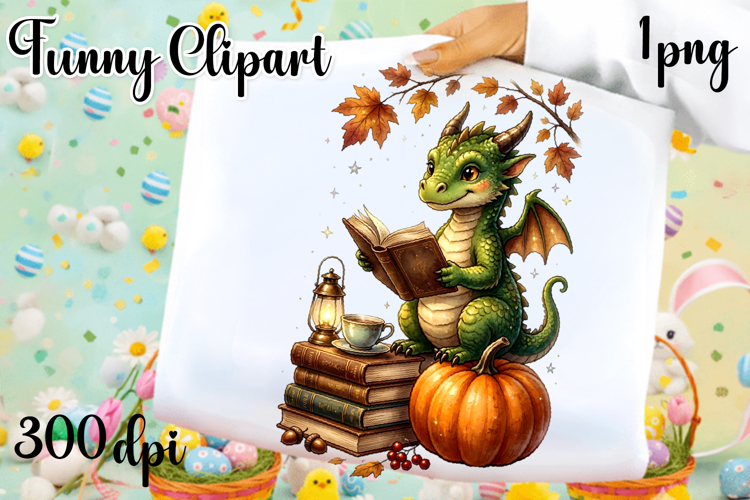 Vintage Fantasy Dragon Sublimation, Autumn Dragon Clipart