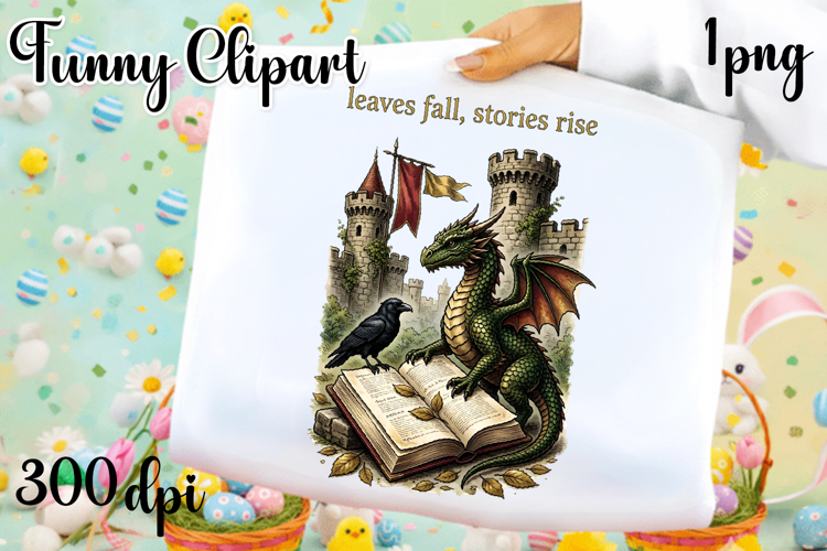 Vintage Fantasy Dragon Sublimation, Autumn Dragon Clipart