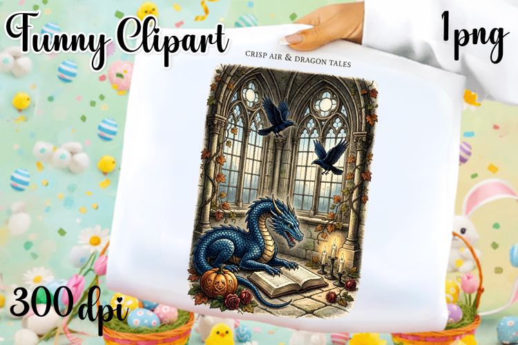 Vintage Fantasy Dragon Sublimation, Autumn Dragon Clipart