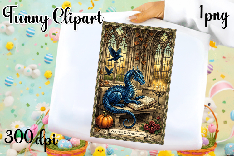 Vintage Fantasy Dragon Sublimation, Autumn Dragon Clipart