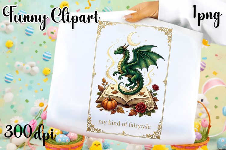Vintage Fantasy Dragon Sublimation, Autumn Dragon Clipart