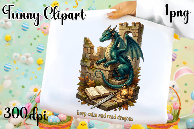 Vintage Fantasy Dragon Sublimation, Autumn Dragon Clipart